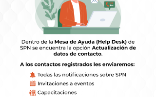 Dentro de la Mesa de Ayuda (Help Desk) de SPN se encuentra la opción Actualización de datos de contacto.